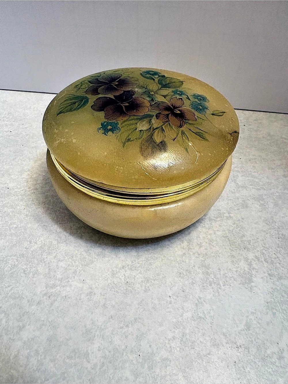 Genuine Italian Alabaster Floral Alabaster Trinket Box Vintage